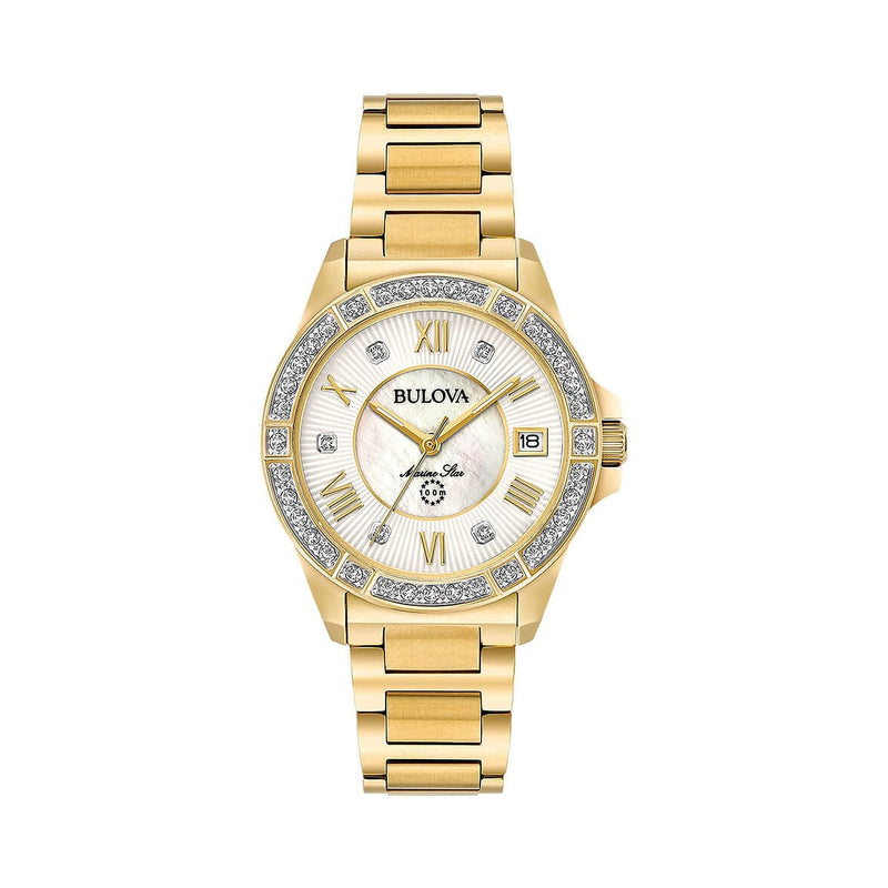 Bulova Marine Star Ladies Gold Plated 32mm Watch with Diamond Set Dial