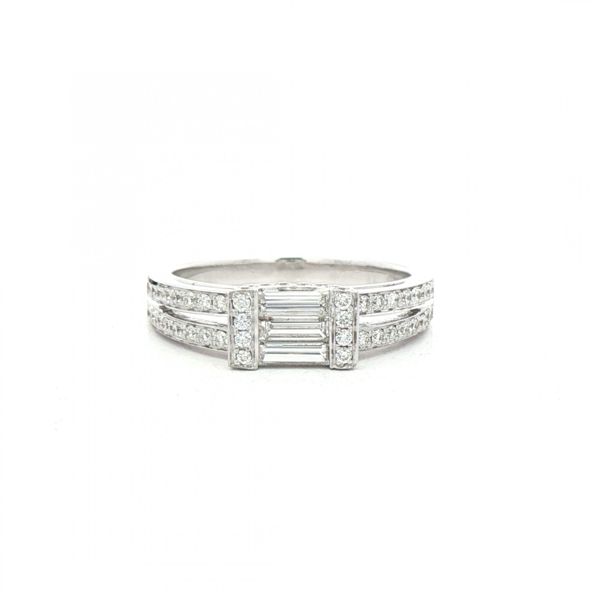 C0.34ct S0.36ct Baguette and Round Cut Natural Diamond Dress Ring Set In 18ct White Gold