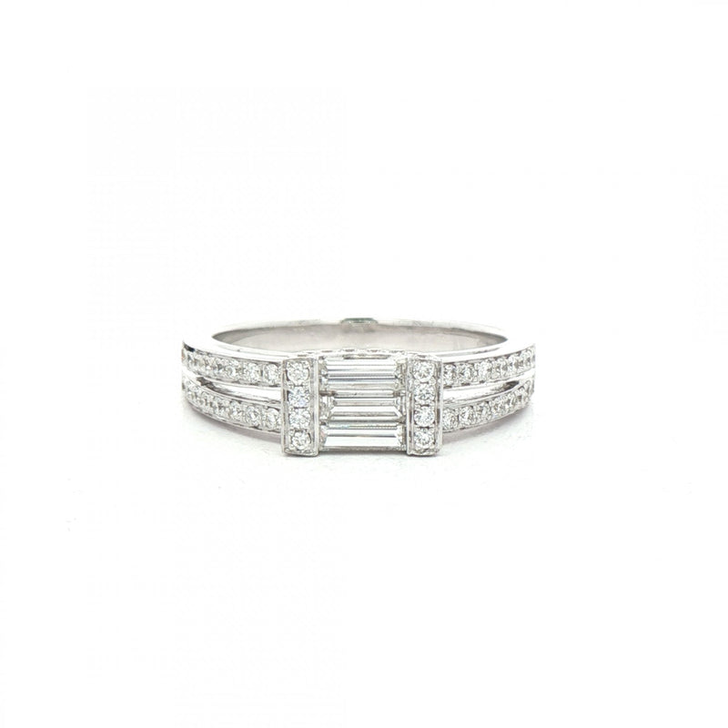 C0.34ct S0.36ct Baguette and Round Cut Natural Diamond Dress Ring Set In 18ct White Gold