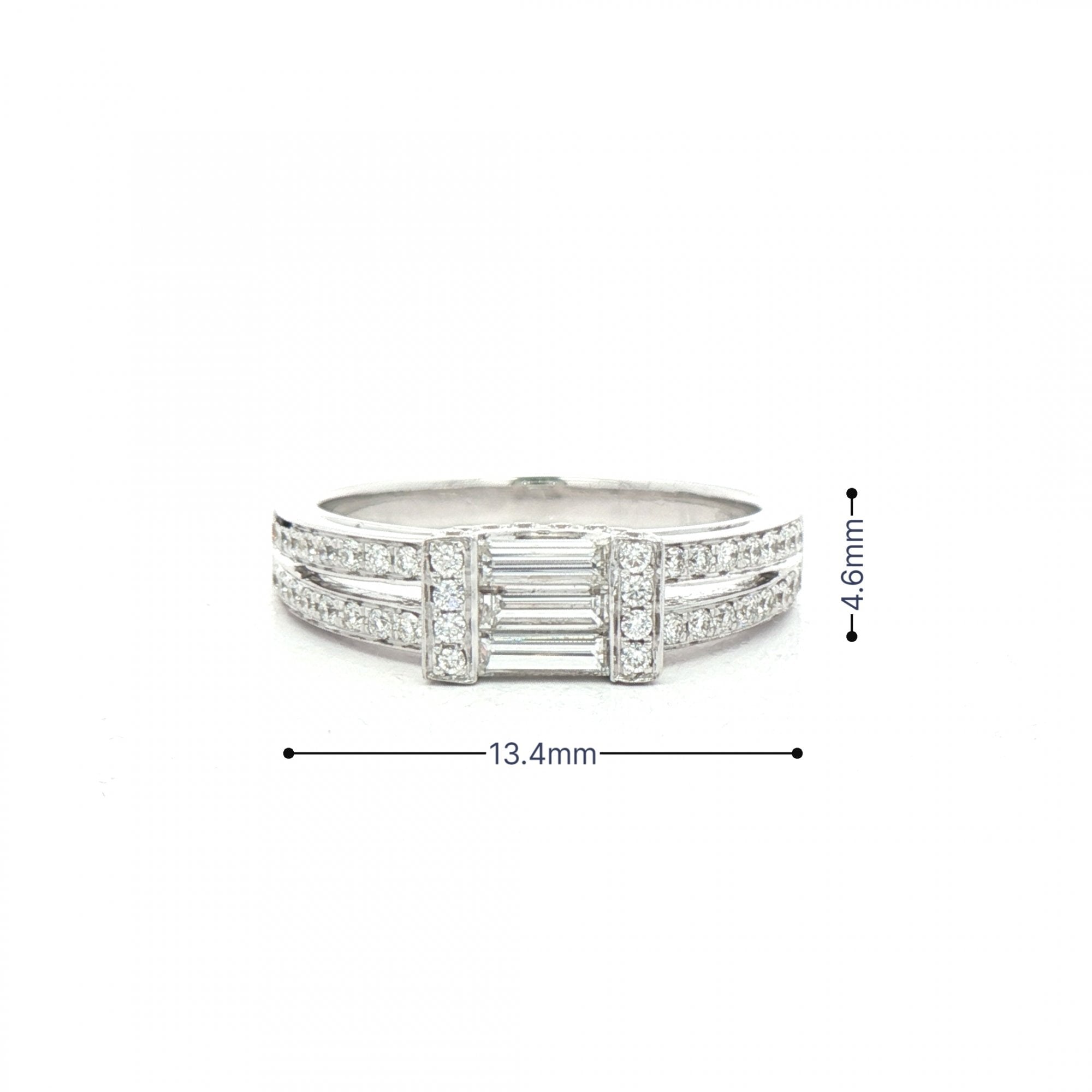C0.34ct S0.36ct Baguette and Round Cut Natural Diamond Dress Ring Set In 18ct White Gold