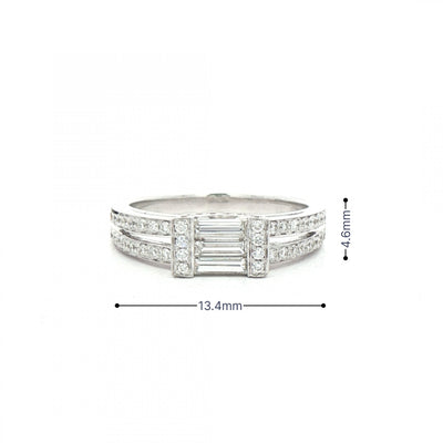 C0.34ct S0.36ct Baguette and Round Cut Natural Diamond Dress Ring Set In 18ct White Gold
