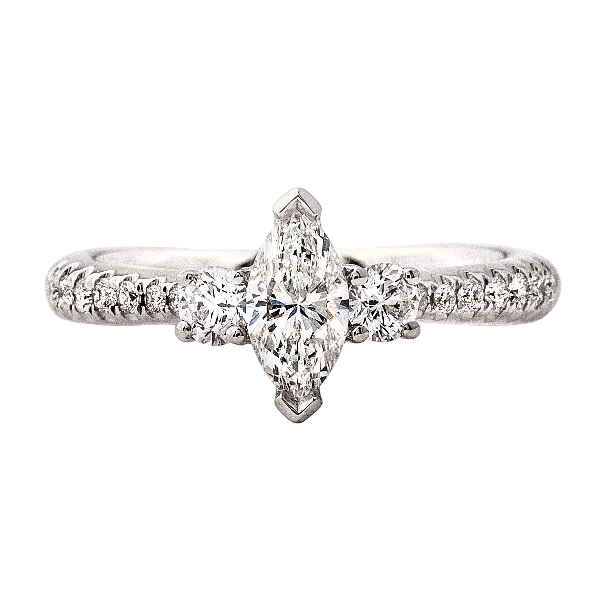 C0.42ct S0.35ct G vs1 Marquise Natural Diamond Solitaire with Brill Sides & Sh Set In18ct White Gold