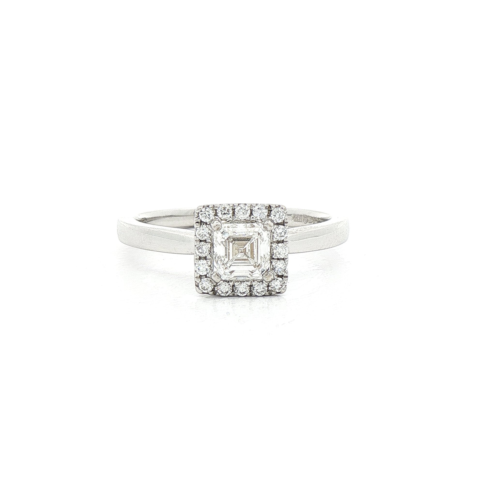 C0.50ct S0.13ct E vs1 Assher Cut Natural Diamond Halo Ring Set In 18ct White Gold
