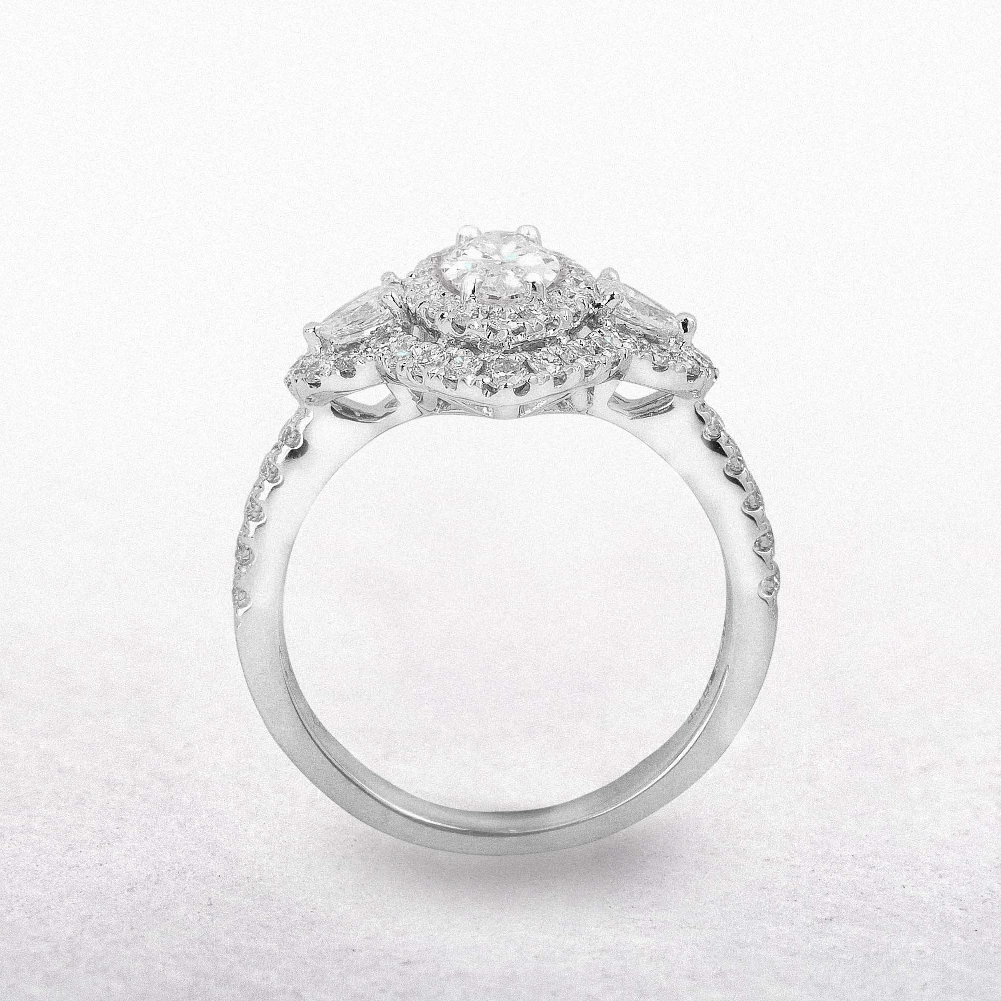 C0.51ct S0.77ct Marquise & Round Cut Natural Diamond Halo Ring Set In 18ct White Gold