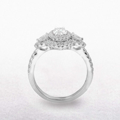 C0.51ct S0.77ct Marquise & Round Cut Natural Diamond Halo Ring Set In 18ct White Gold