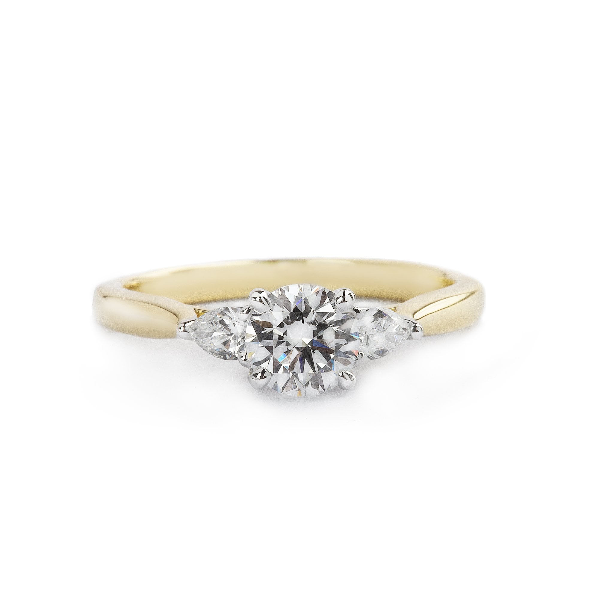 C0.55ct S0.18ct  D if Round Cut Natural Diamond Solitaire With Pear Sides in 18ct Yellow Gold