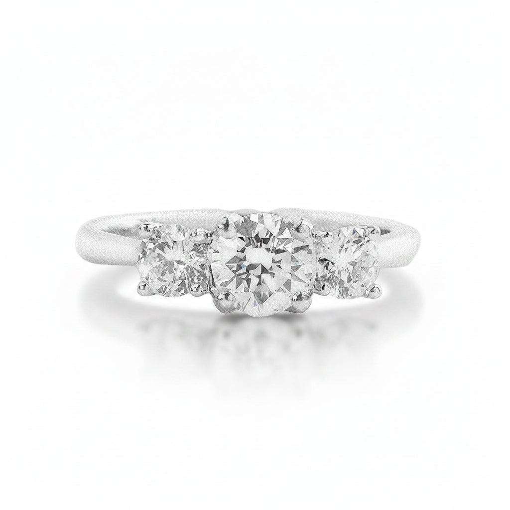 C0.60ct S0.50ct G vs1 Brilliant Cut Natural Diamond Trilogy Ring Set In Platinum