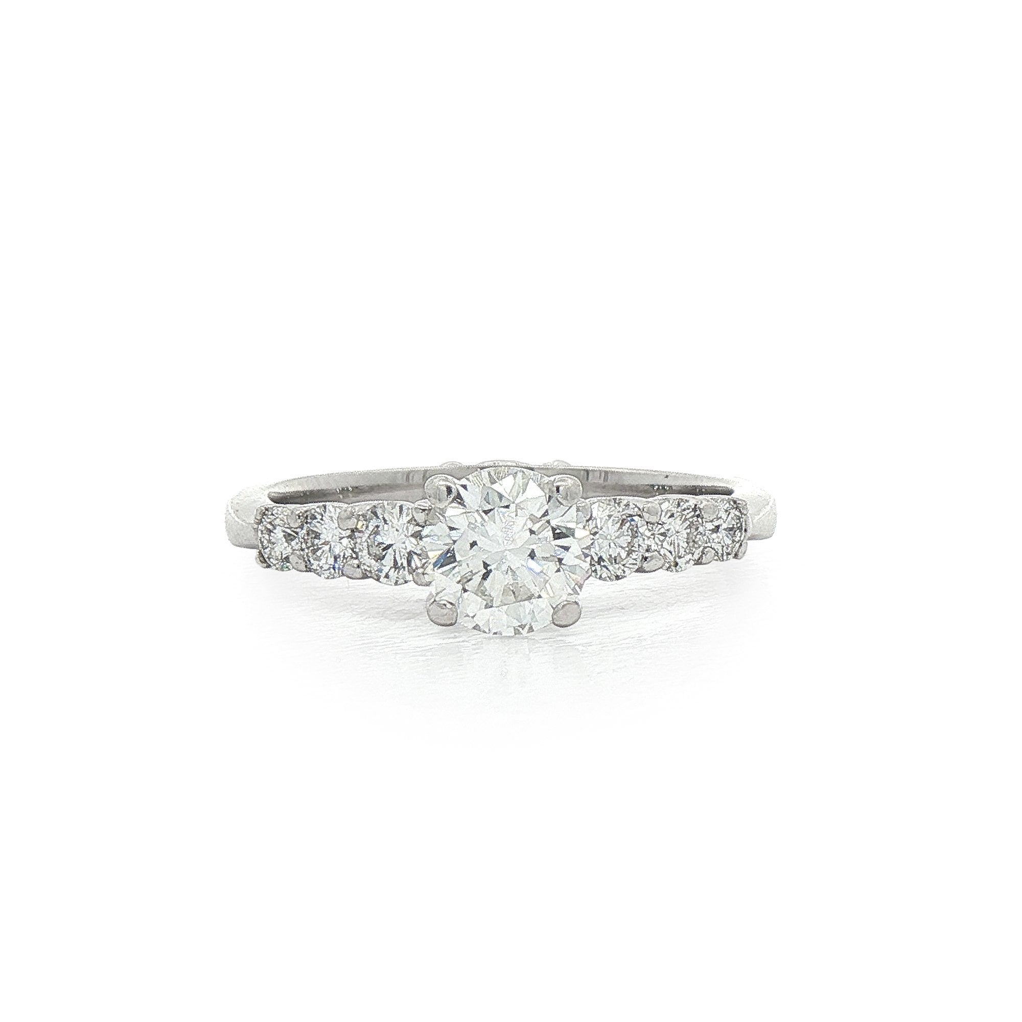 C0.70ct S0.40ct Round Cut Natural Diamond Solitaire With Diamond Shoulders Set In 18ct White Giold