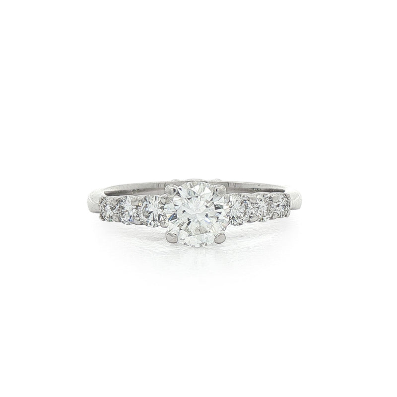 C0.70ct S0.40ct Round Cut Natural Diamond Solitaire With Diamond Shoulders Set In 18ct White Giold