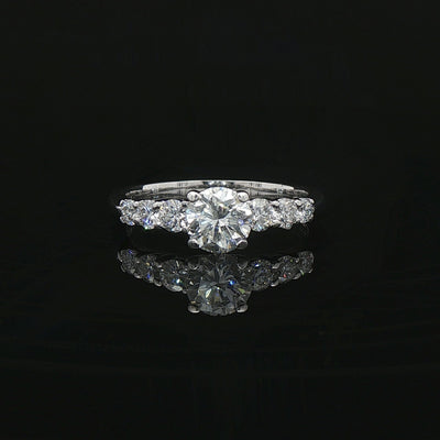 C0.70ct S0.40ct Round Cut Natural Diamond Solitaire With Diamond Shoulders Set In 18ct White Giold