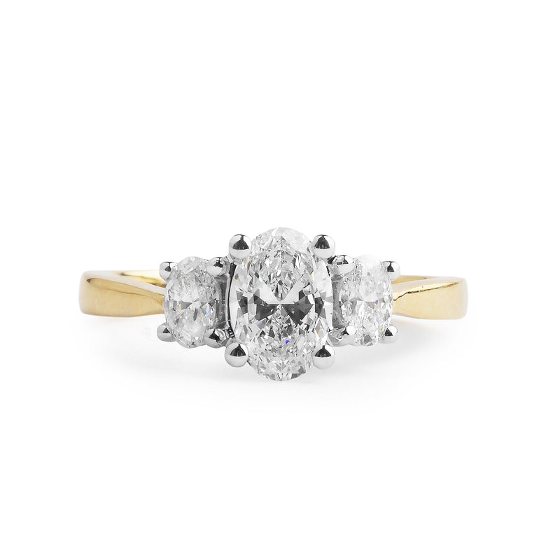 C0.70ct S0.50ct D vs1 Three Stone Natural Diamond Oval Ring in 18ct Yellow Gold