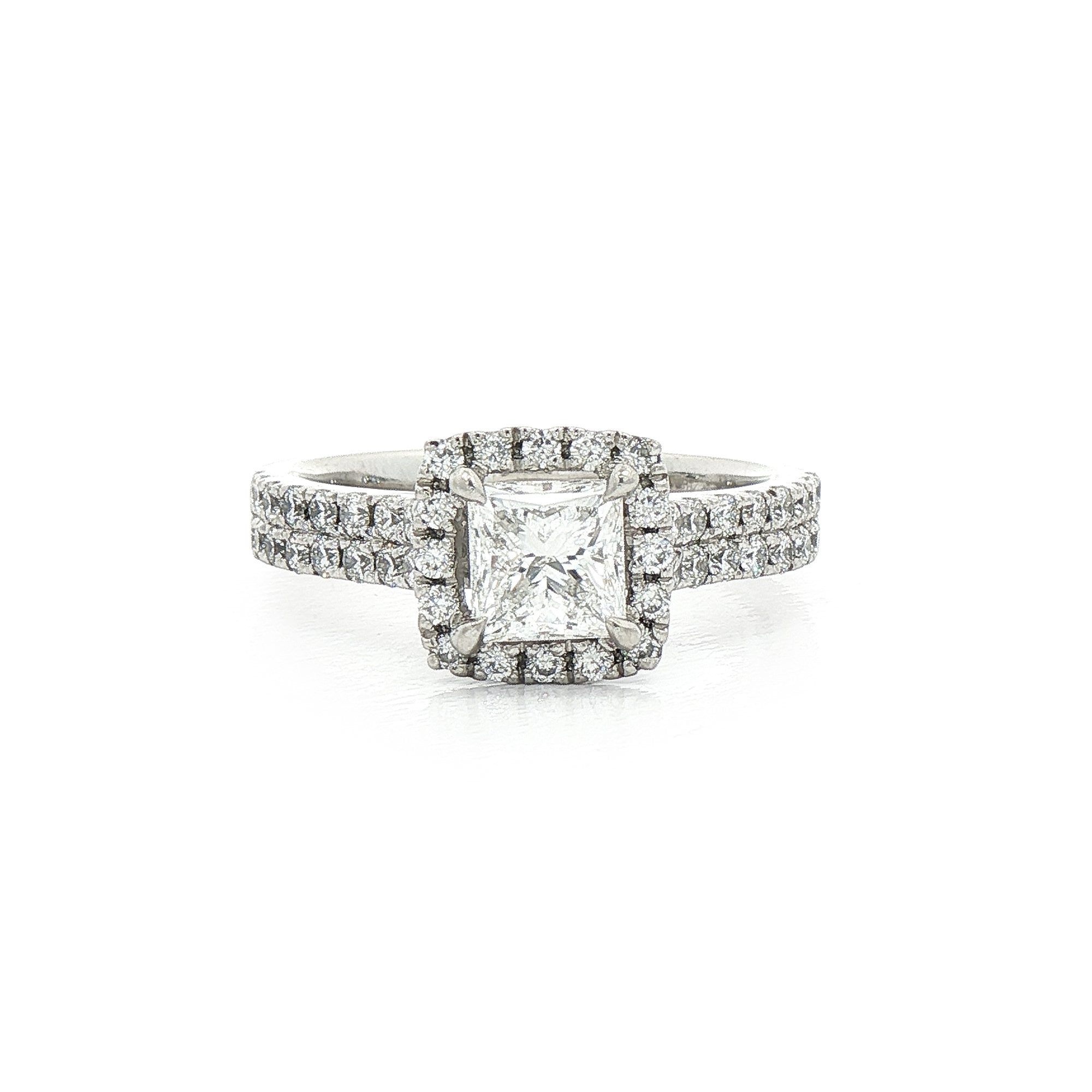 C0.72ct S0.56ct E vs1 Princess Cut Natural Diamond Halo Solitaire Set In Platinum