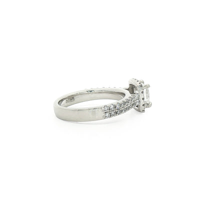 C0.72ct S0.56ct E vs1 Princess Cut Natural Diamond Halo Solitaire Set In Platinum