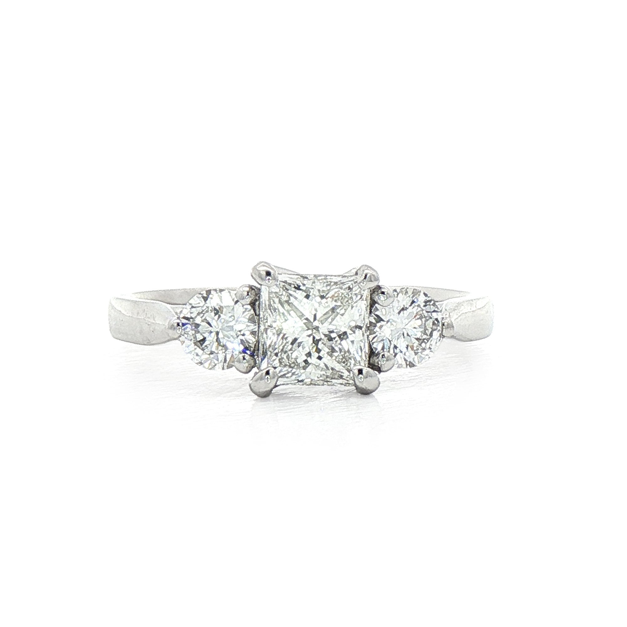 C0.75ct S0.38ct F vs1 Princess & Round Natural Diamond Three Stone Ring Set In 18ct White Gold