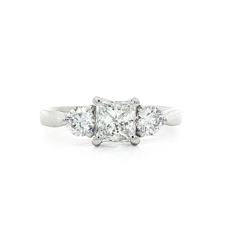 C0.75ct S0.38ct F vs1 Princess & Round Natural Diamond Three Stone Ring Set In 18ct White Gold