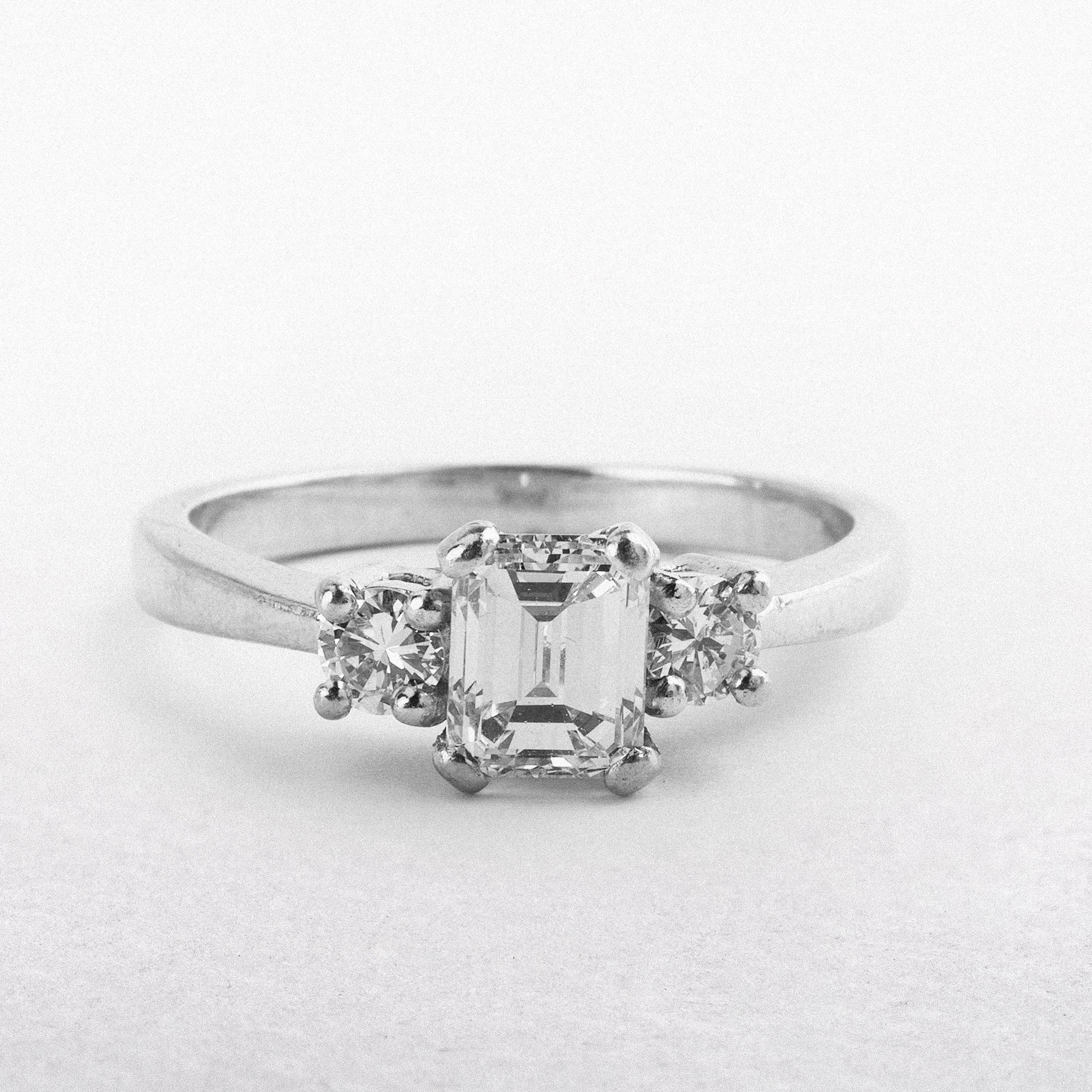 C1.01ct S0.23ct Natural Emerald & Brilliant Cut Diamond Three Stone Ring Set In Platinum