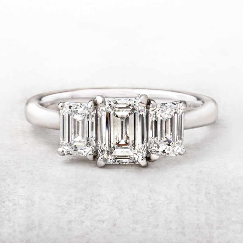 C1.02ct S1.02ct D vs2  Emerald Cut Natural Diamond Three Stone Ring Set In 18ct White Gold