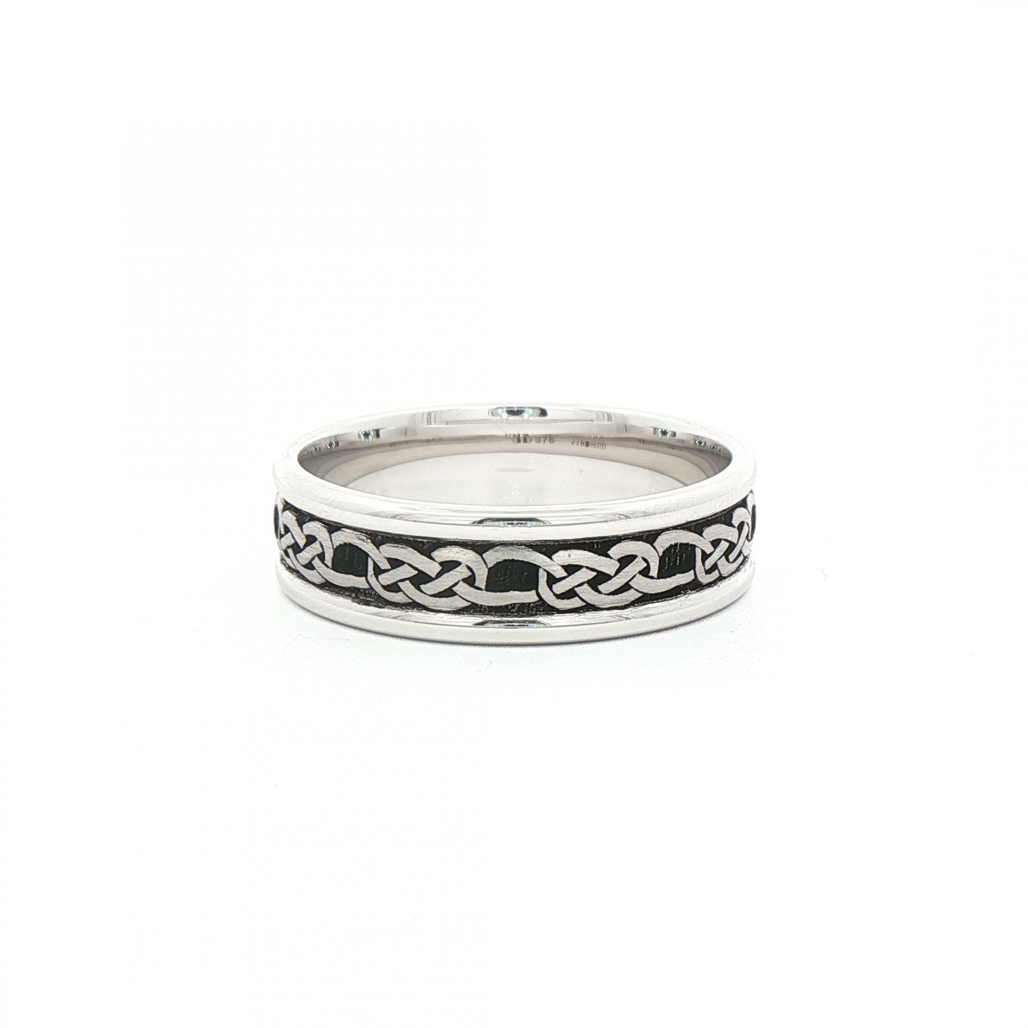 Celtic Design With Black Oxide Details 6mm Gents Wedding Band in 9ct White Gold