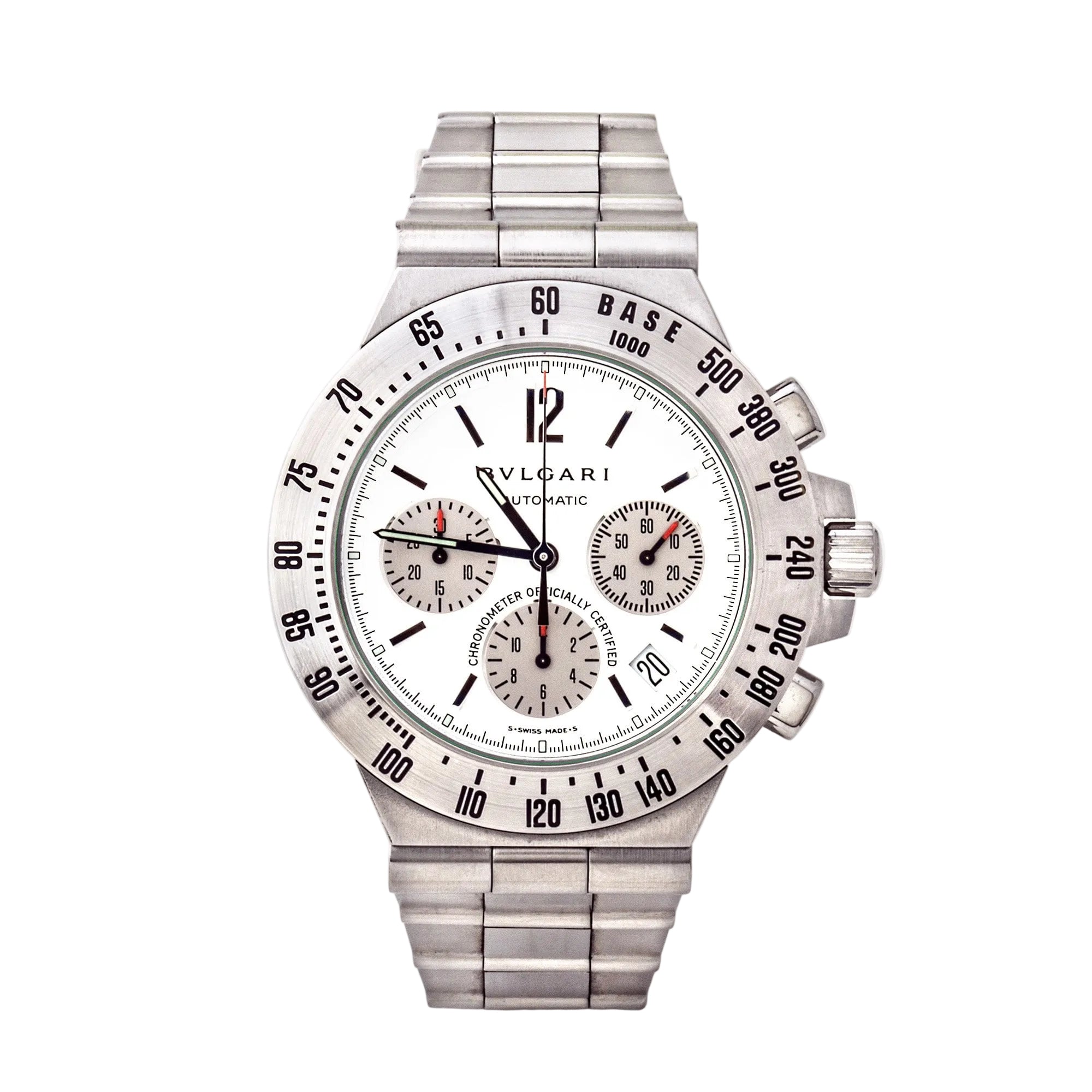 Certified Gents Bvlgari Watch with White Dial in Stainless Steel