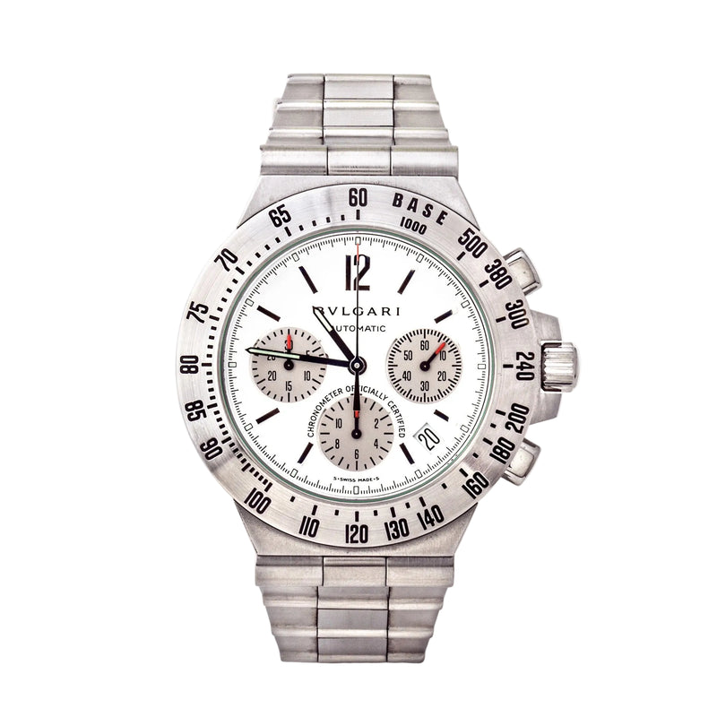 Certified Gents Bvlgari Watch with White Dial in Stainless Steel