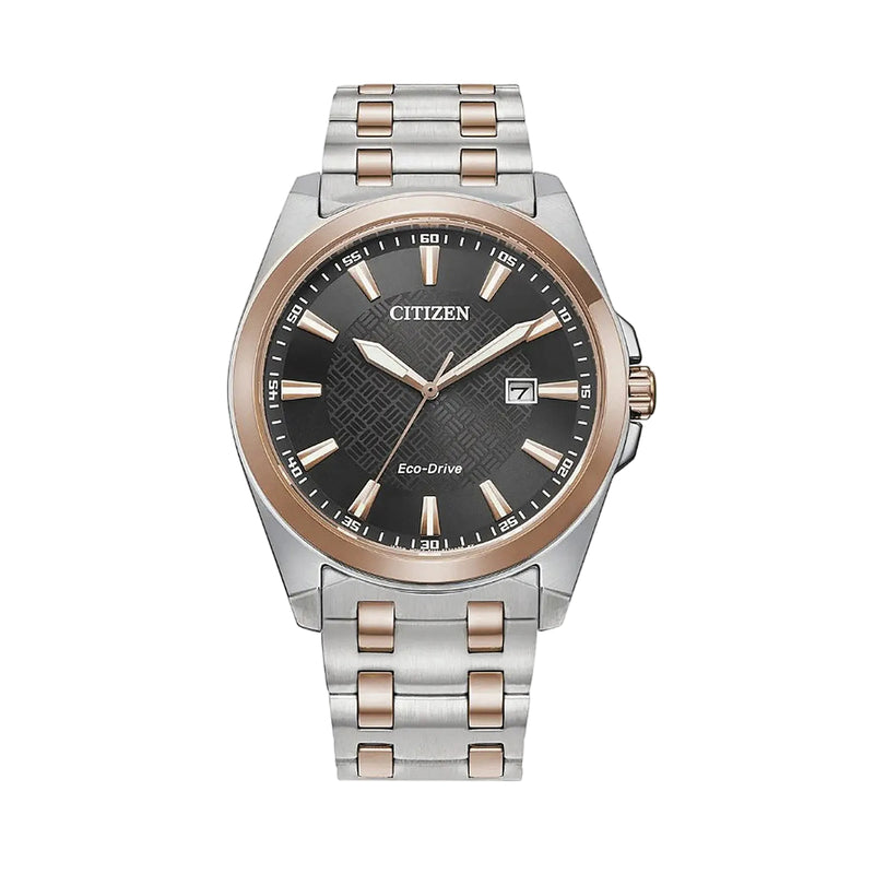 Citizen Gents Black Dial Eco-Drive Watch In Two Tone Stainless Steel