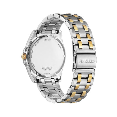 Citizen Gents Black Dial Eco-Drive Watch In Two Tone Stainless Steel