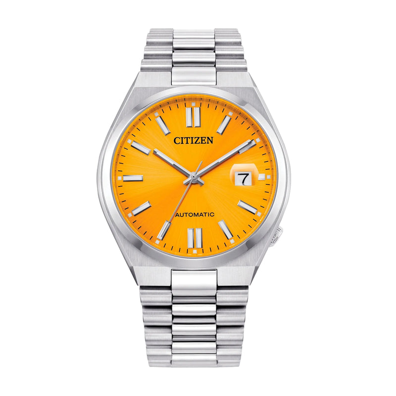 Citizen Gents Tsuoyosa Automatic Watch With A Yellow Dial On A Stainless Steel Bracelet