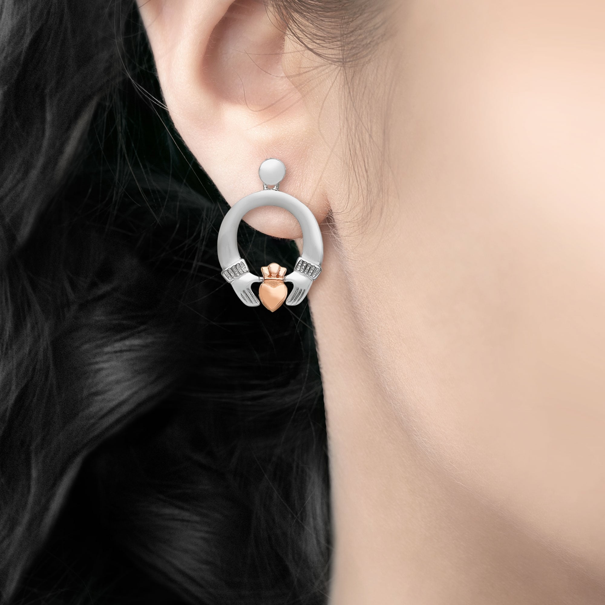 Claddagh Sterling Silver & Rose Gold House of Lor Earrings