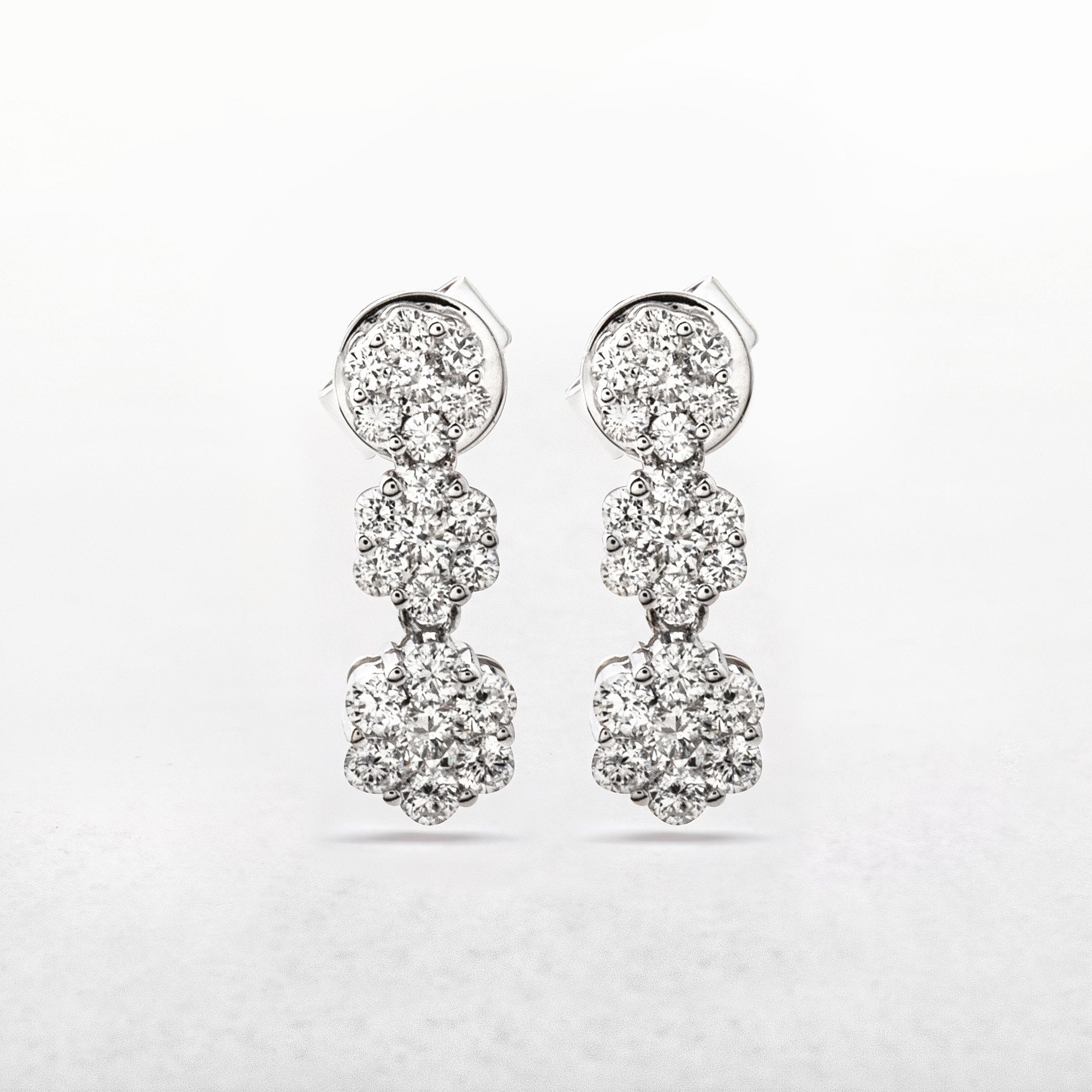 Cluster 0.97ct Natural Diamond Drop Earrings in 18ct White Gold