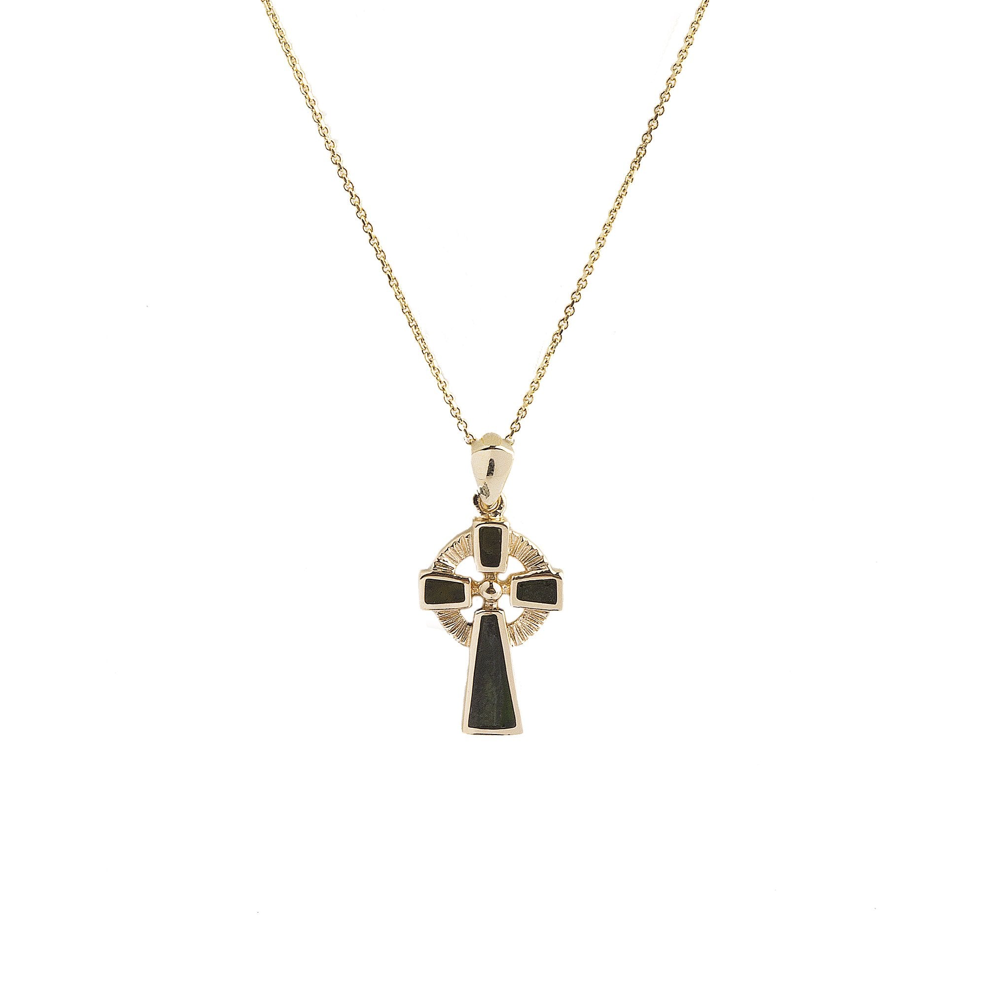 Connemara Marble Celtic Cross & Chain In 10ct Yellow Gold