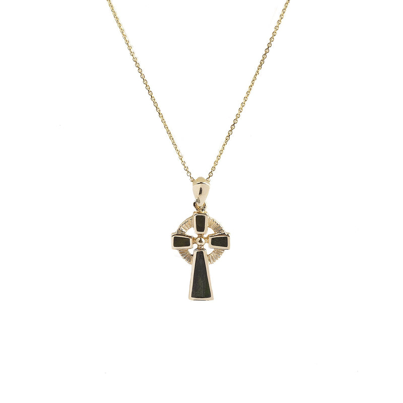 Connemara Marble Celtic Cross & Chain In 10ct Yellow Gold