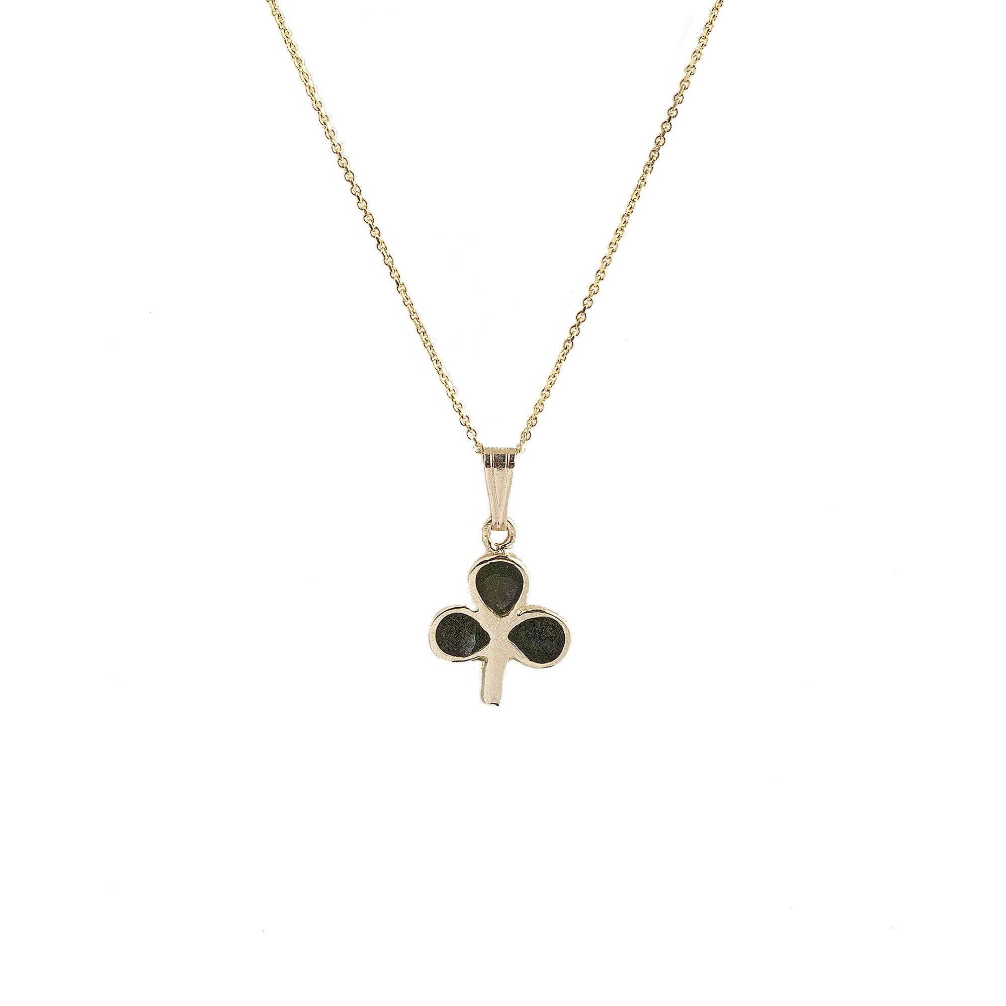 Connemara Marble Shamrock Pendant & Chain In 10ct Yellow Gold