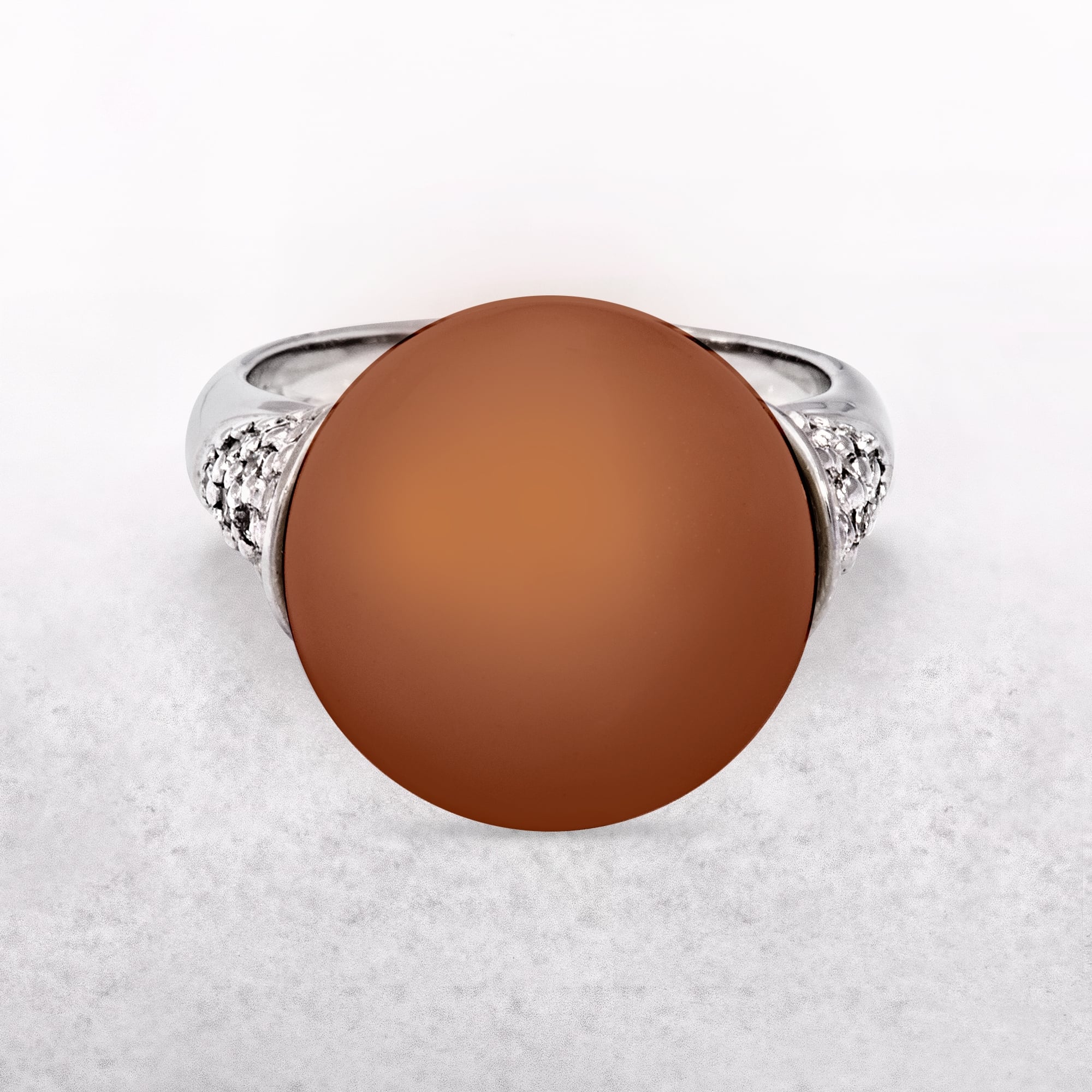 Copper Pearl Ring with Silver & Cubic Zirconia Shoulder Detail