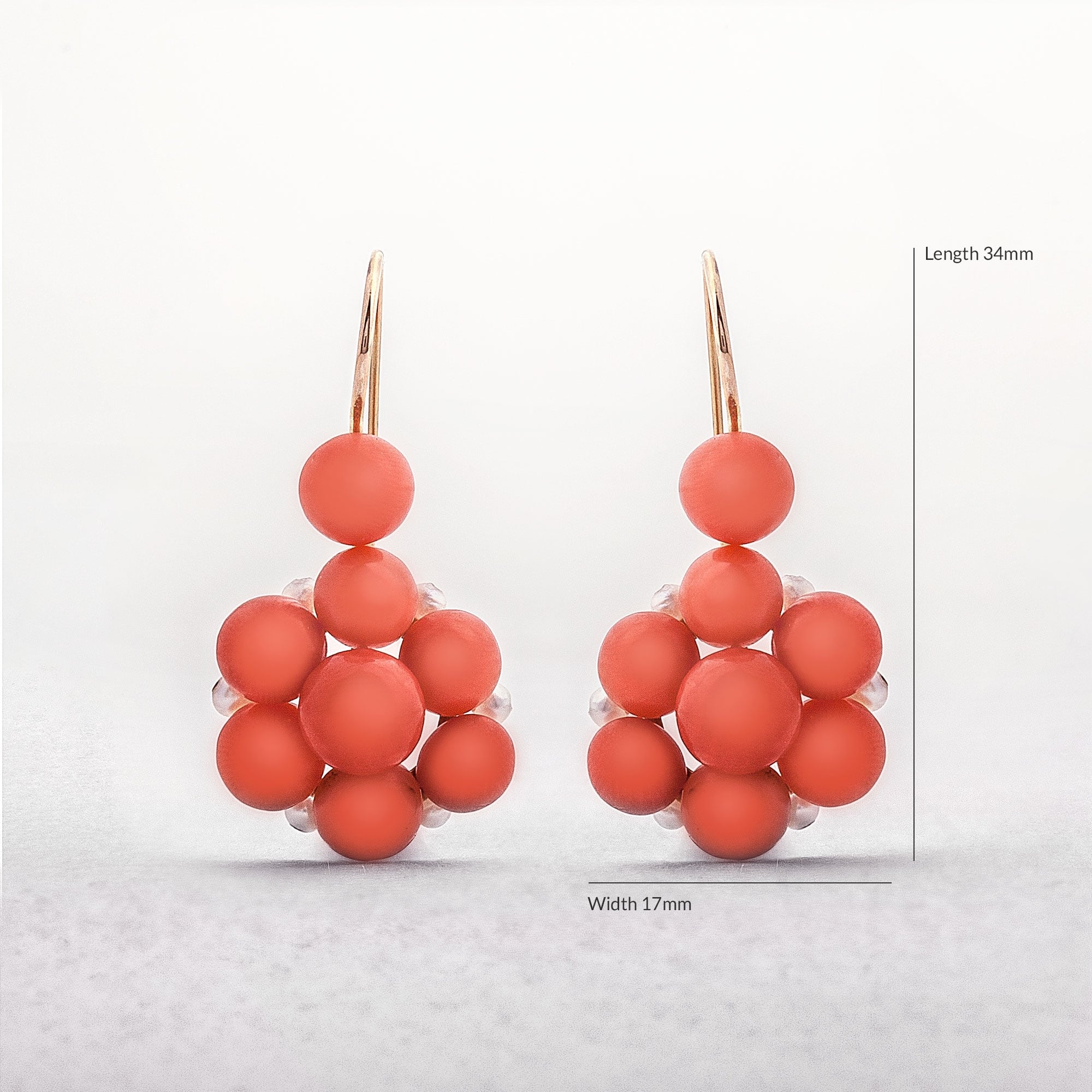 Coral 9ct Gold Seed Pearl Floral Cluster Earrings