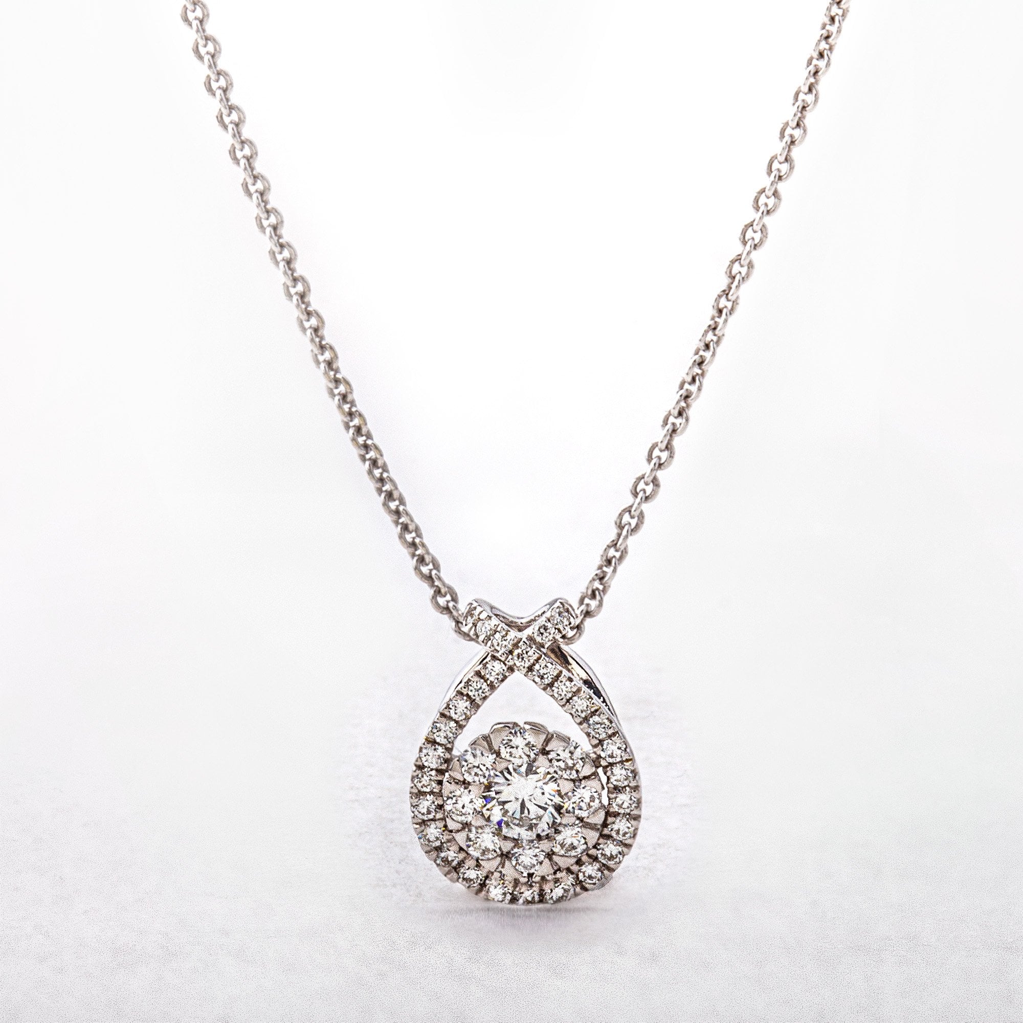 Cradle Shaped .35ct Diamond Pendant in 18ct White Gold