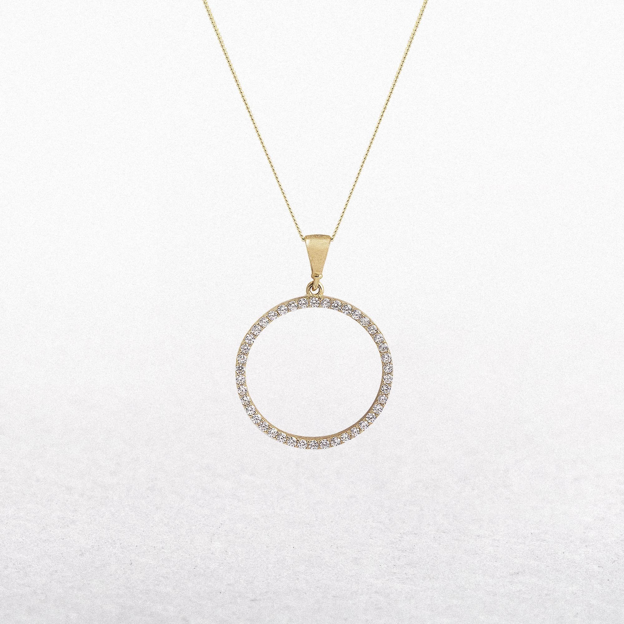 Cubic Zirconia Open Circle Pendant & Chain in 9ct Yellow Gold