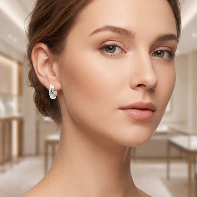 Cuff Style Diamond Set Earrings in 18ct White Gold