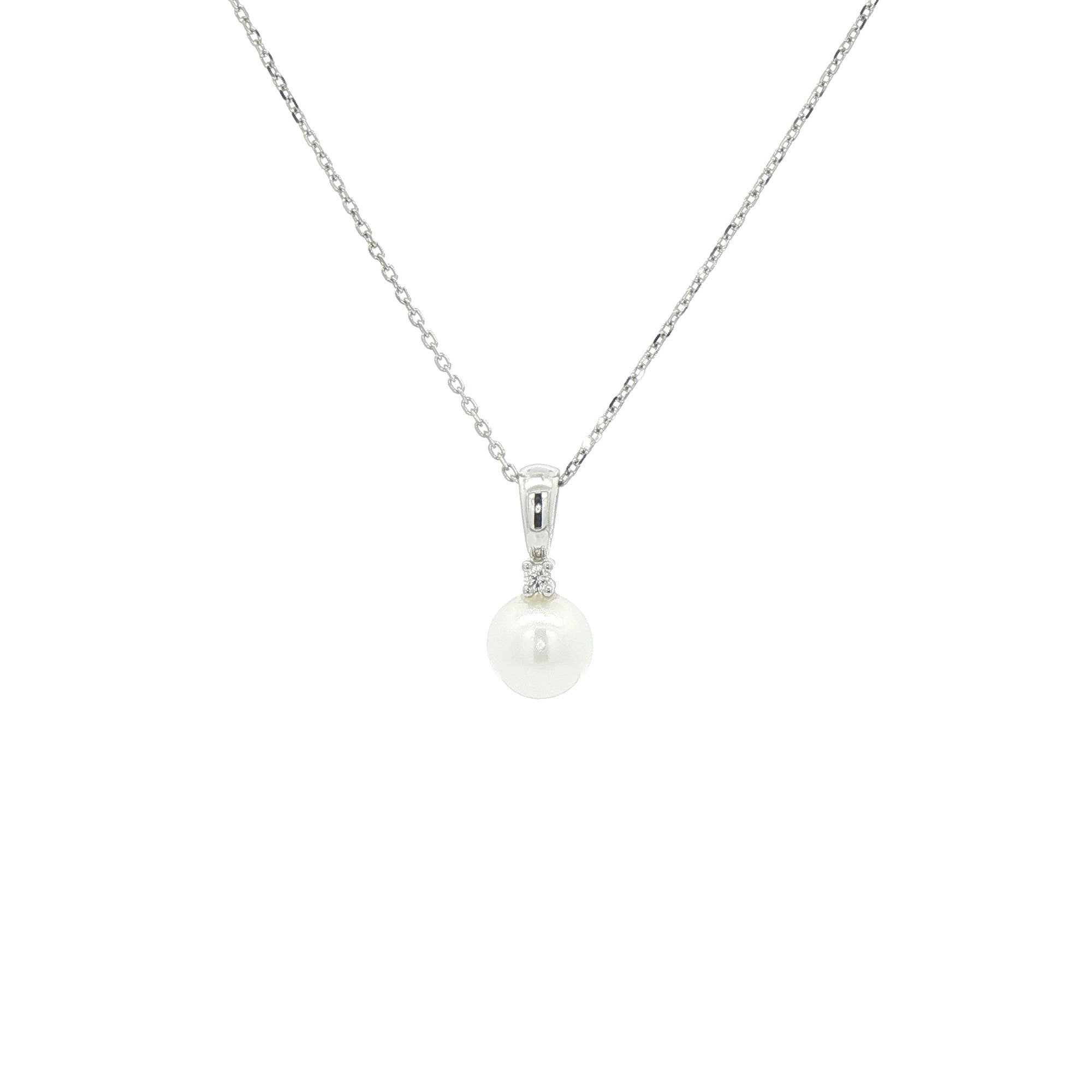 Cultured Pearl & Natural Diamond Pendant in 9ct White Gold