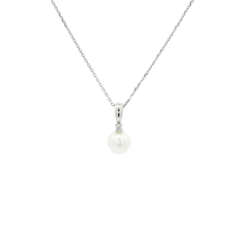 Cultured Pearl & Natural Diamond Pendant in 9ct White Gold