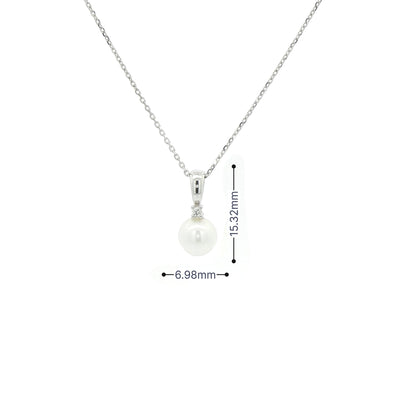 Cultured Pearl & Natural Diamond Pendant in 9ct White Gold