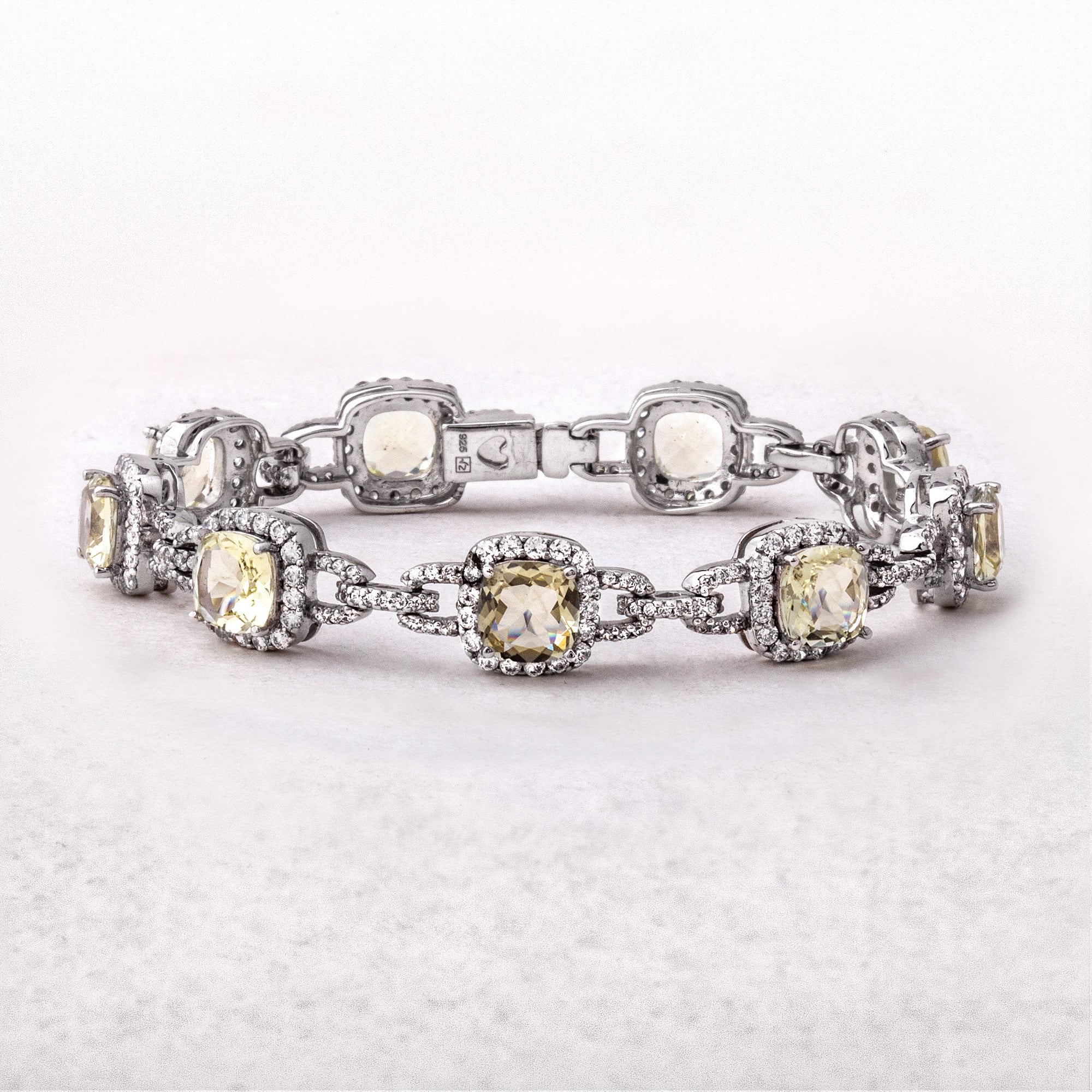 Cushion Shaped Lemon Quartz Valdo Zeni Bracelet in Sterling Silver