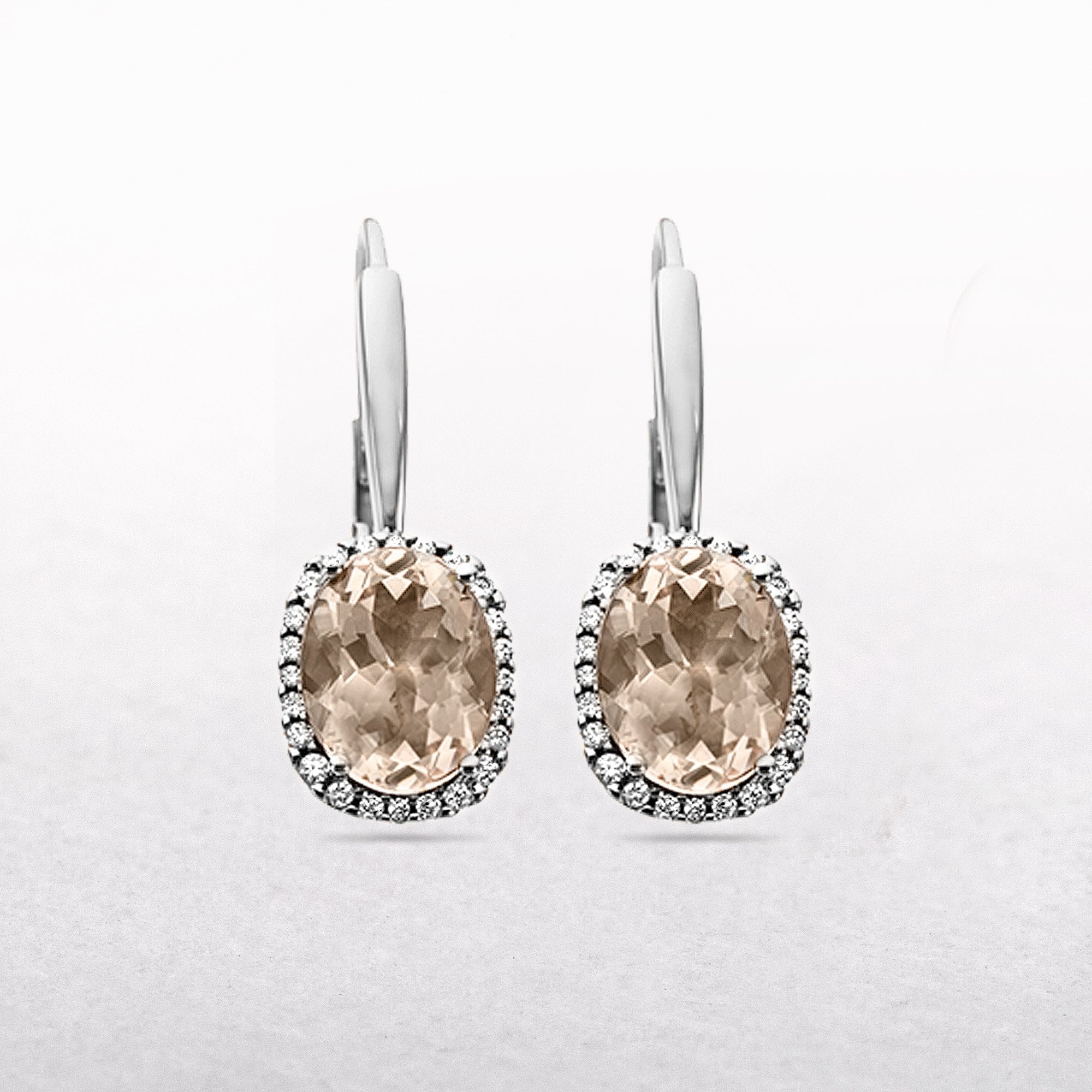 Diamond and Morganite Oval Hoop Earrings in 9ct White Gold