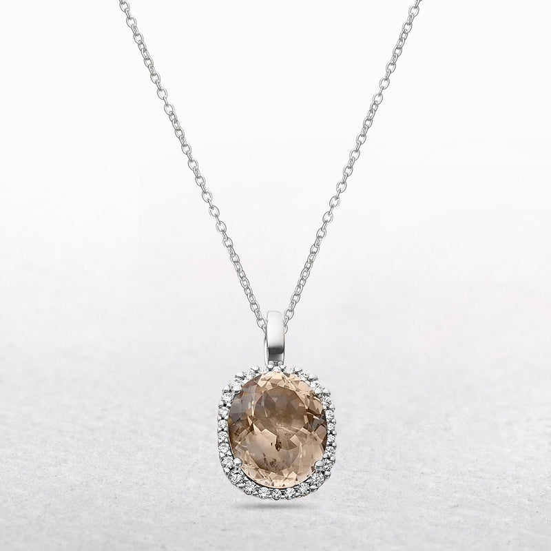 Diamond and Morganite Oval Pendant in 9ct White Gold
