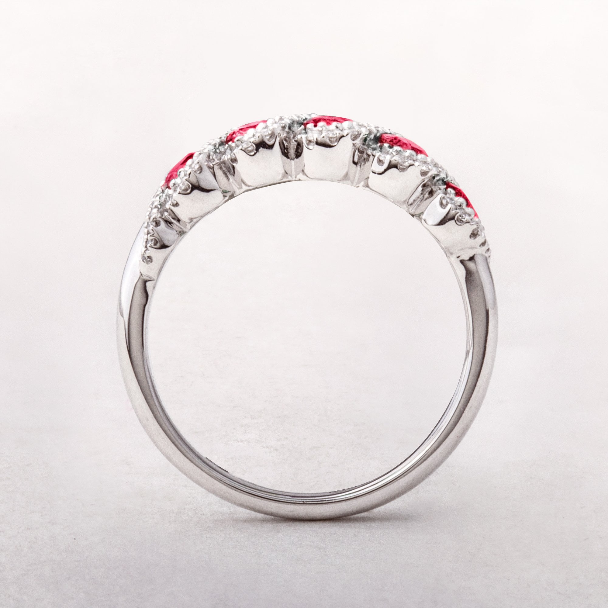Diamond and Oval Ruby Five Stone Ring in 18ct White Gold
