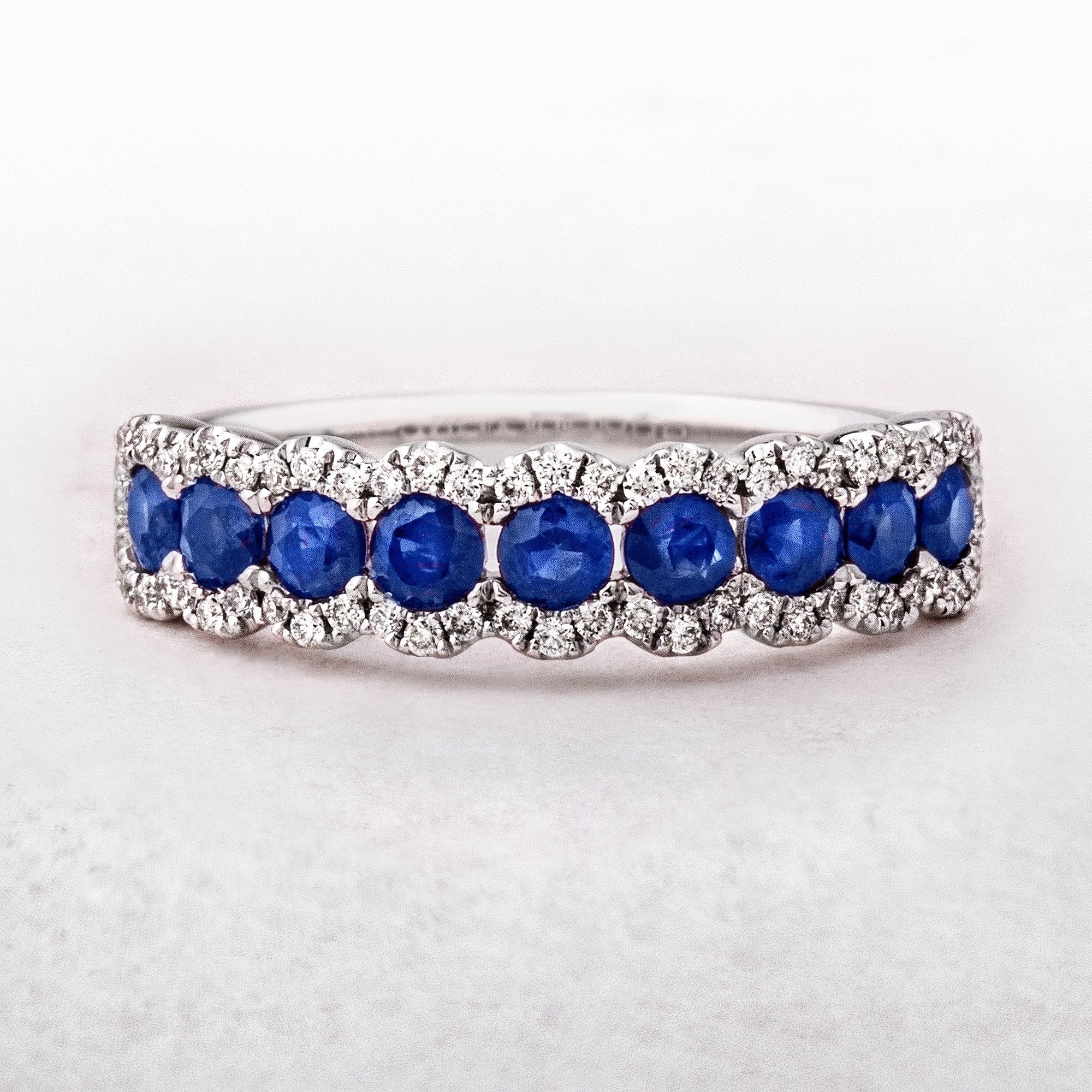 Diamond and Sapphire Nine Stone Dress Ring in 18ct White Gold