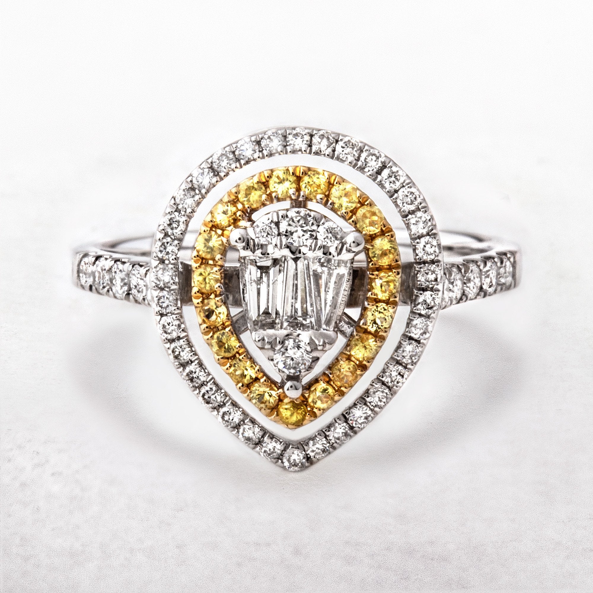 Diamond and Yellow Sapphire Pear Dress Ring in 18ct White Gold