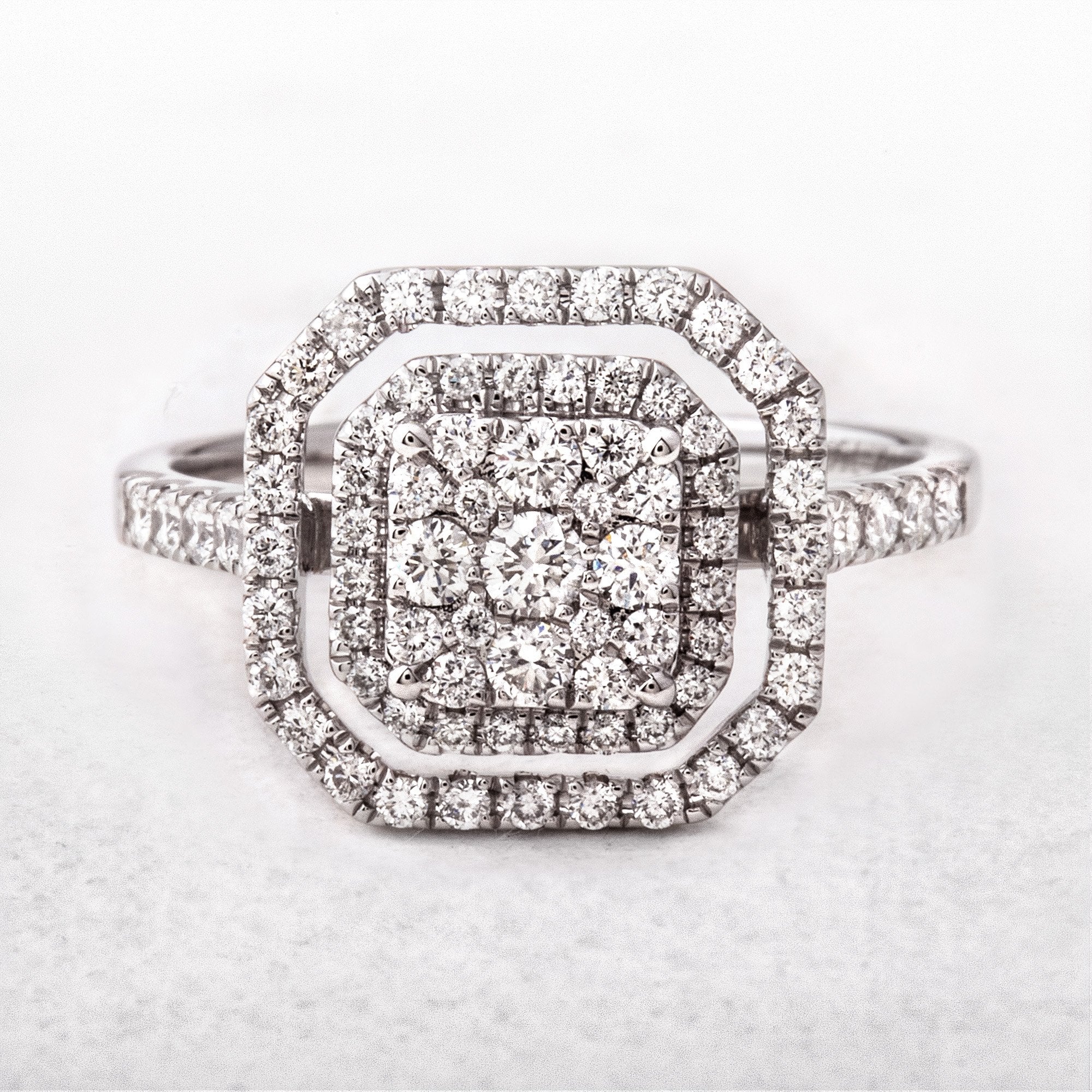 Diamond Double Halo Square Shaped Dress Ring in 18ct White Gold
