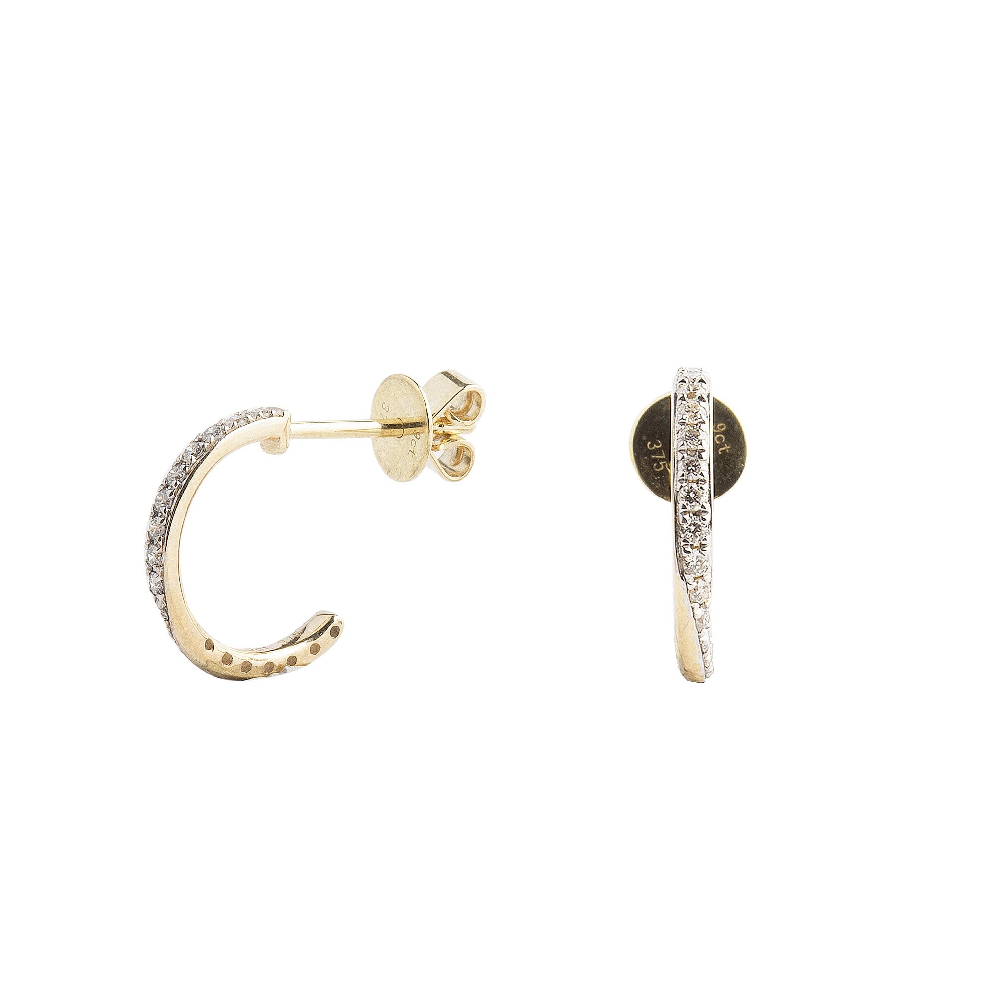 Diamond Half Hoop Earrings in 9ct Yellow Gold