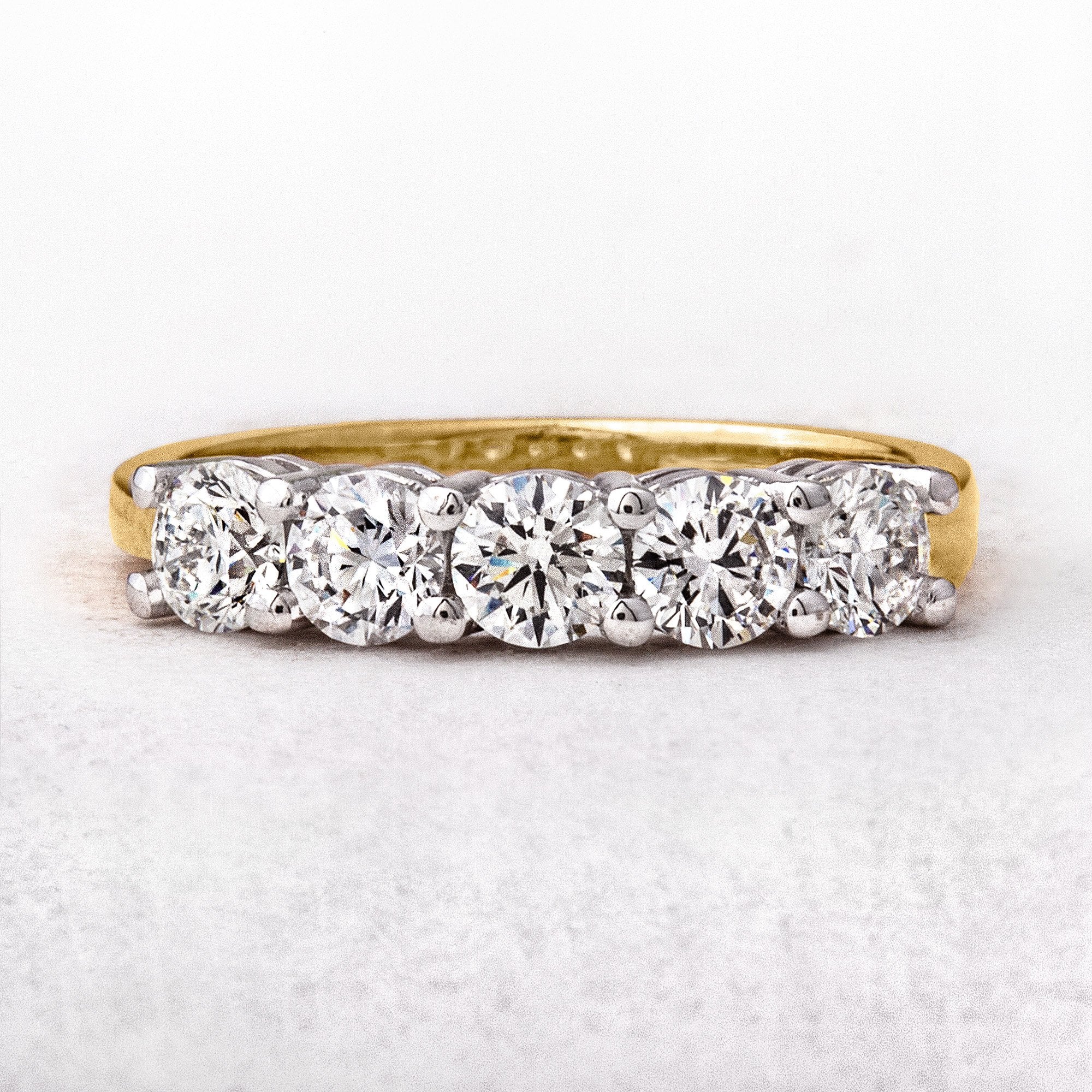 Diamonds 1.27ct F/VS2 Round Cut Five Stone, 18ct Gold Ring