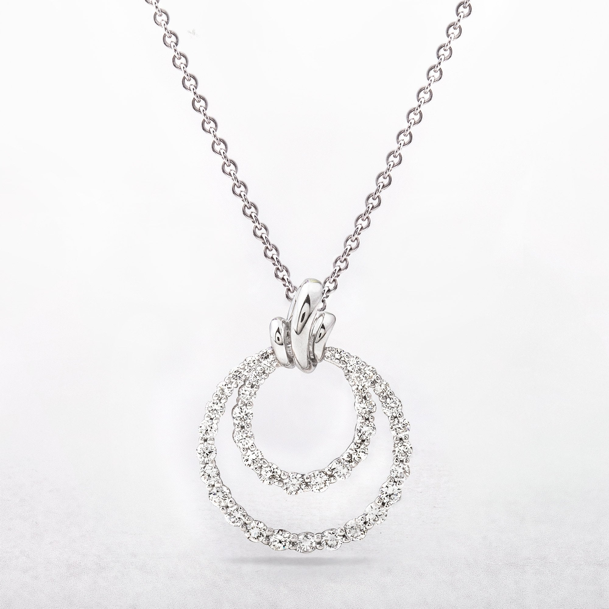 Double Loop Natural Diamond Circle Pendant in 18ct White Gold